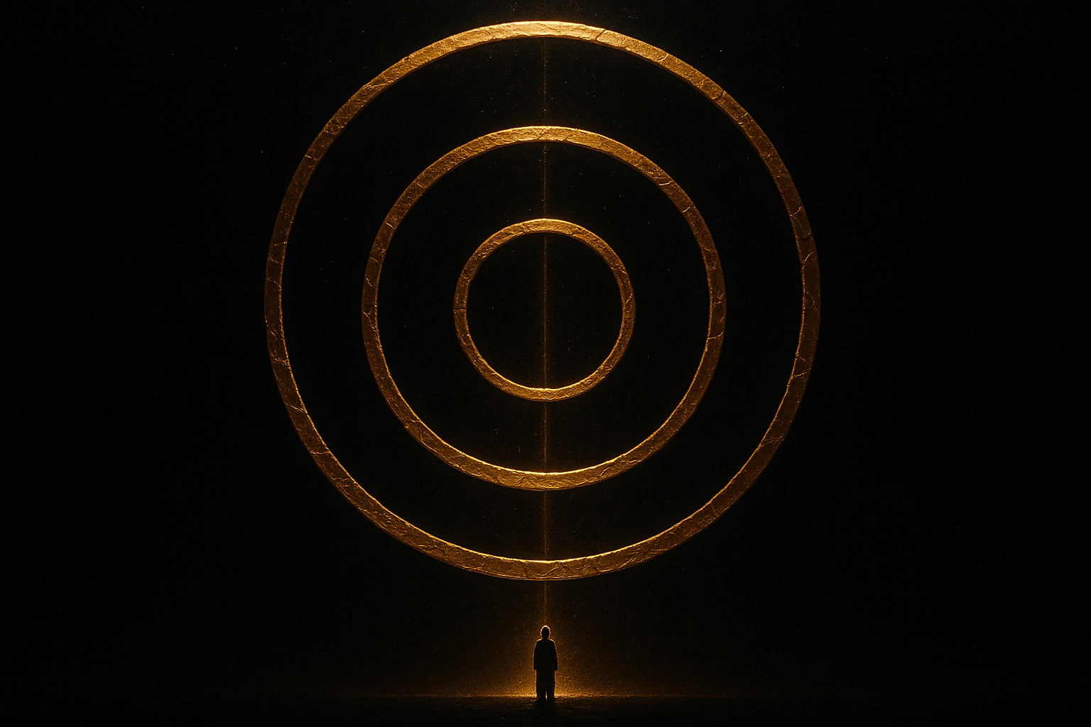 Three gold resonance rings on the void with a seeker at the base